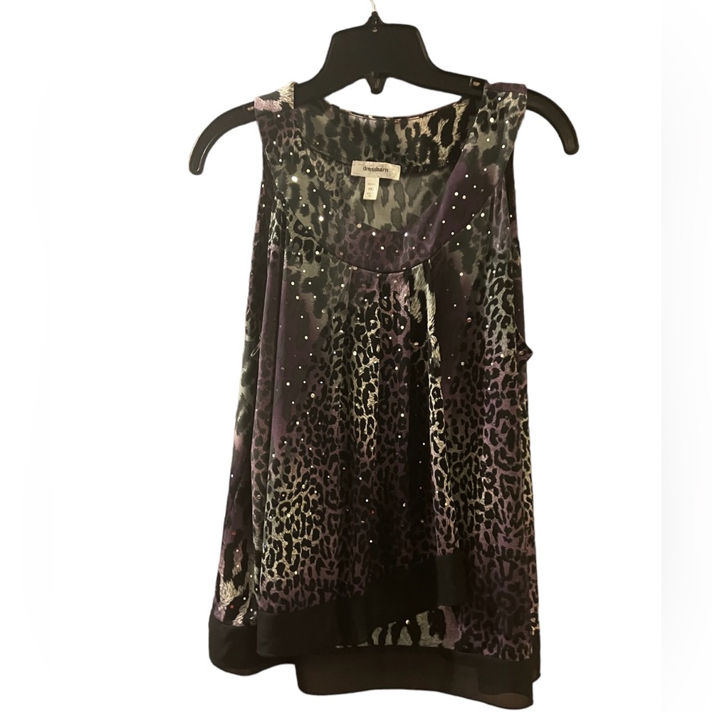 Dressbarn Women’s Sleeveless Flowy Purple & Grey Cheetah Print Blouse Size PXL
